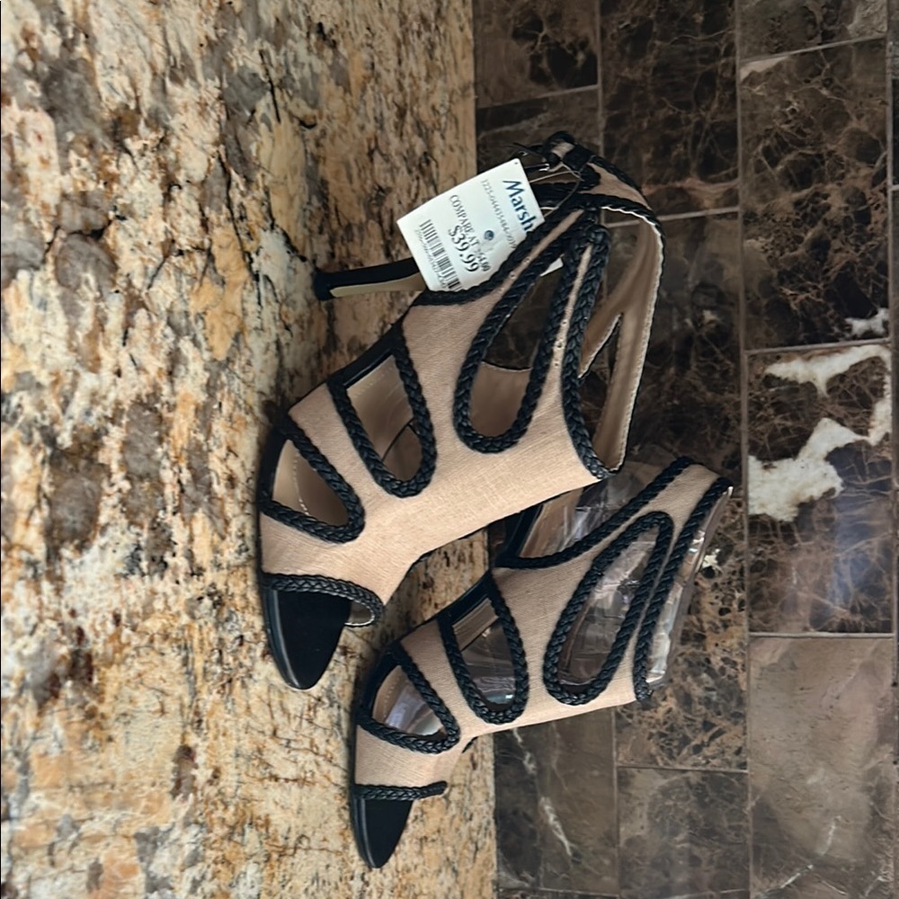Tahari  Black and Tan Heels with Modern Cutouts